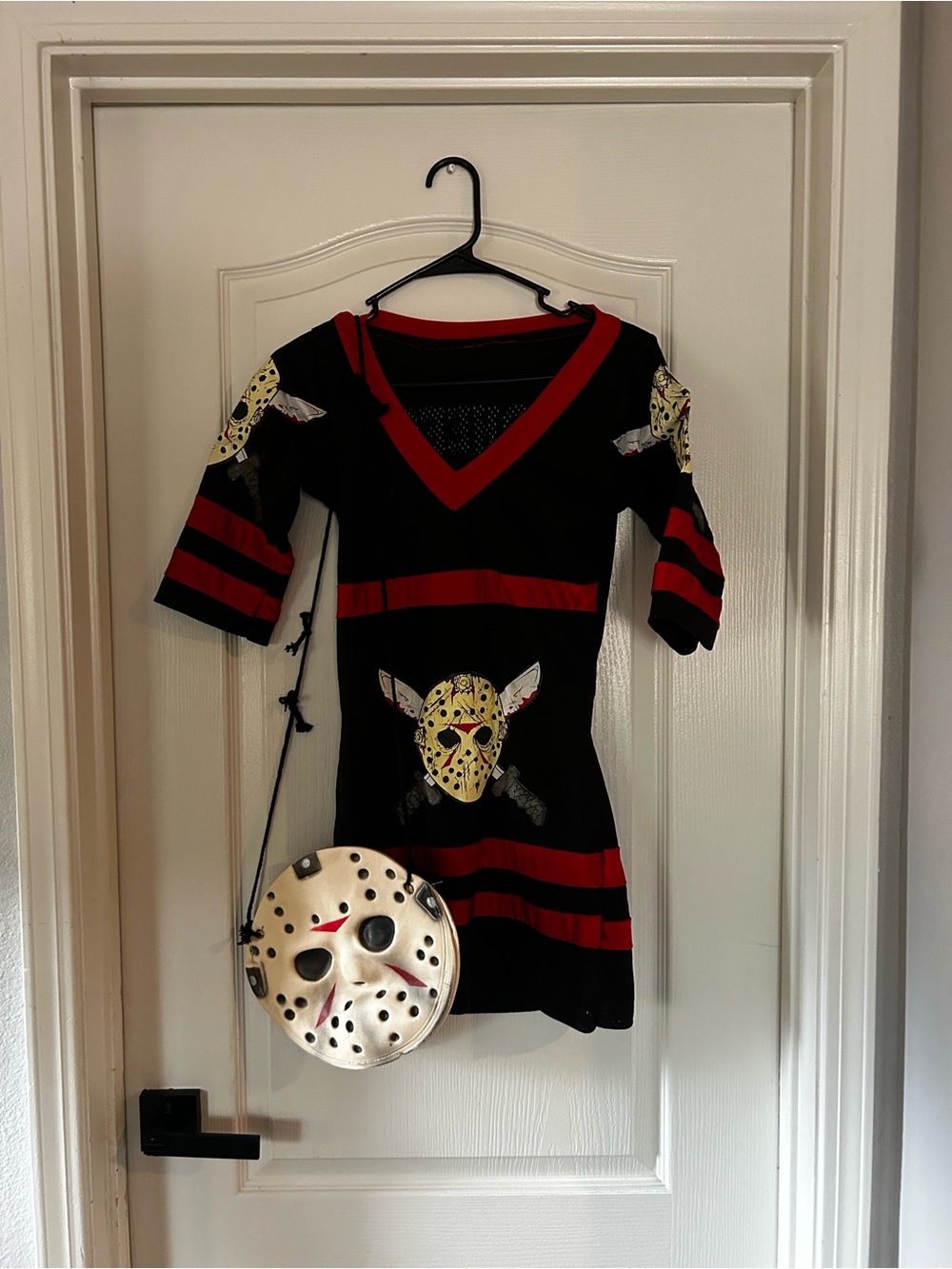 Halloween Jason Vorhees Black and Red Womans Costume Dress with Mask Purse